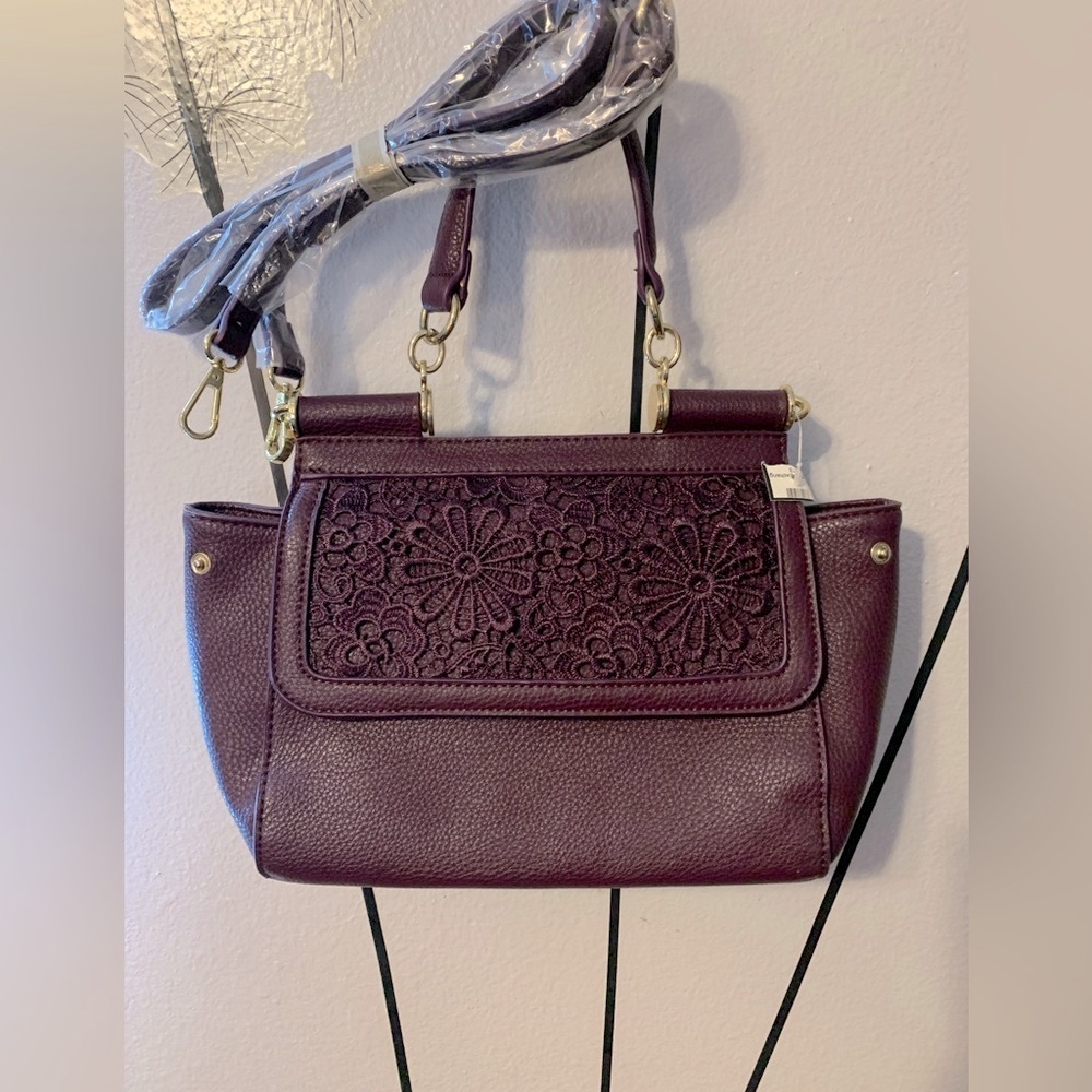 Charming Charlie Deep Purple Tote W Crossbody Strap NWT